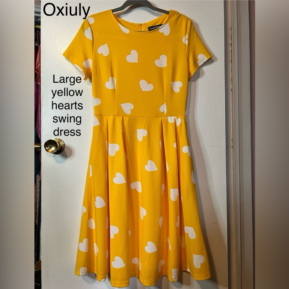 Oxiuly Women's Flare Vintage Style Swing Dress with Pockets L